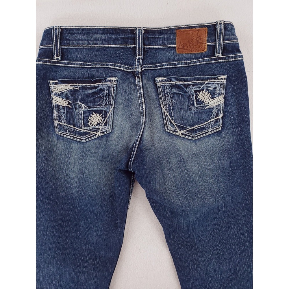 BKE Jeans Womens 28 Sabrina Flared Boot Distressed Thick Stitch Patchwork Y2K - Picture 5 of 16